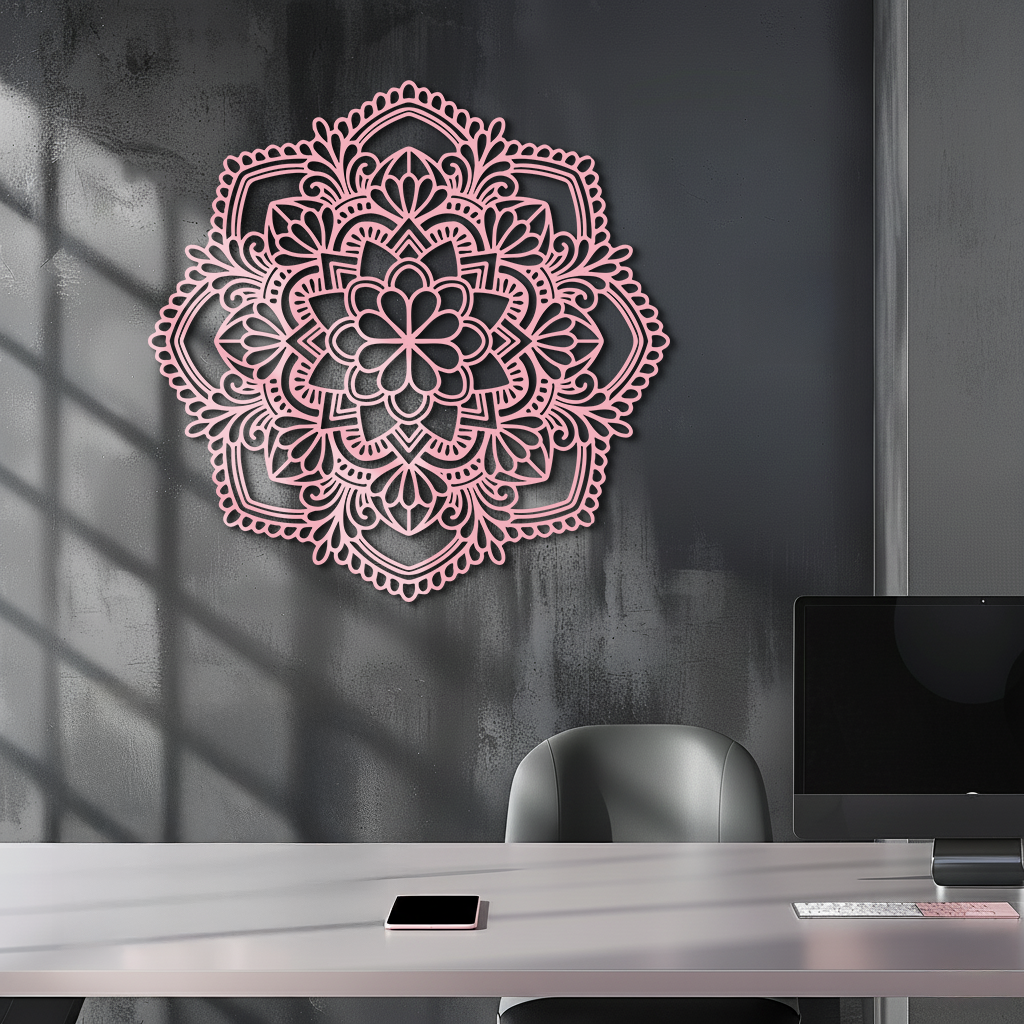 Pink Mandala Metal Wall Art – Intricate Bohemian Design - KAFGP016 - Tampa Home & Garden Store