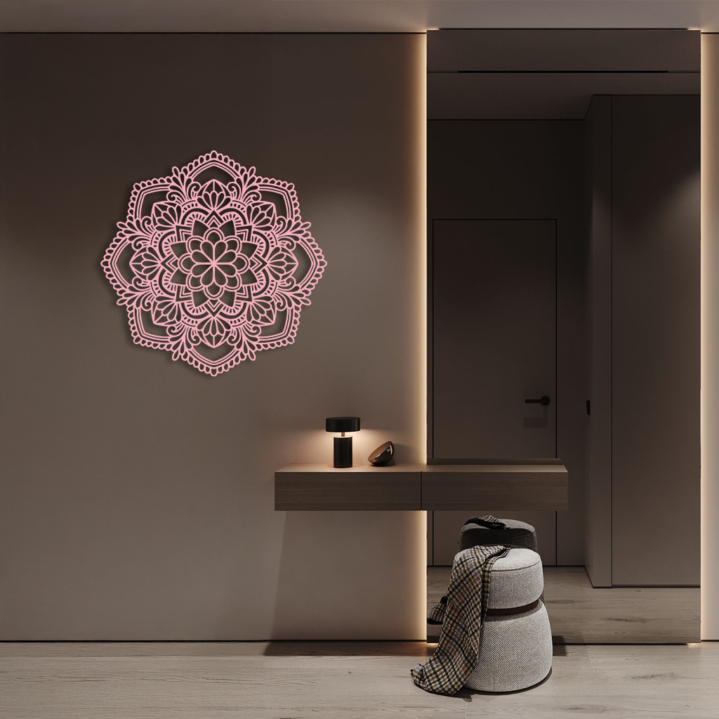 Pink Mandala Metal Wall Art – Intricate Bohemian Design - KAFGP016 - Tampa Home & Garden Store