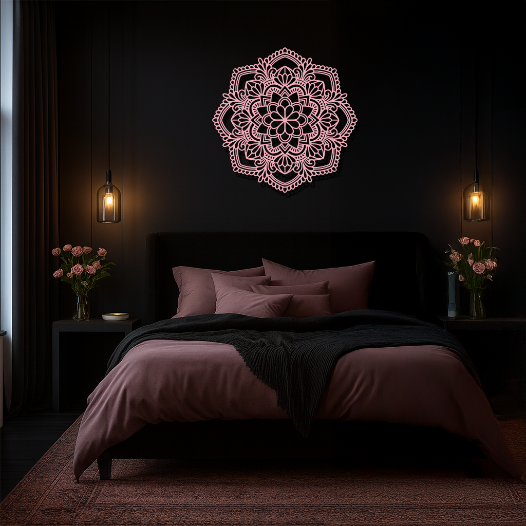 Pink Mandala Metal Wall Art – Intricate Bohemian Design - KAFGP016 - Tampa Home & Garden Store
