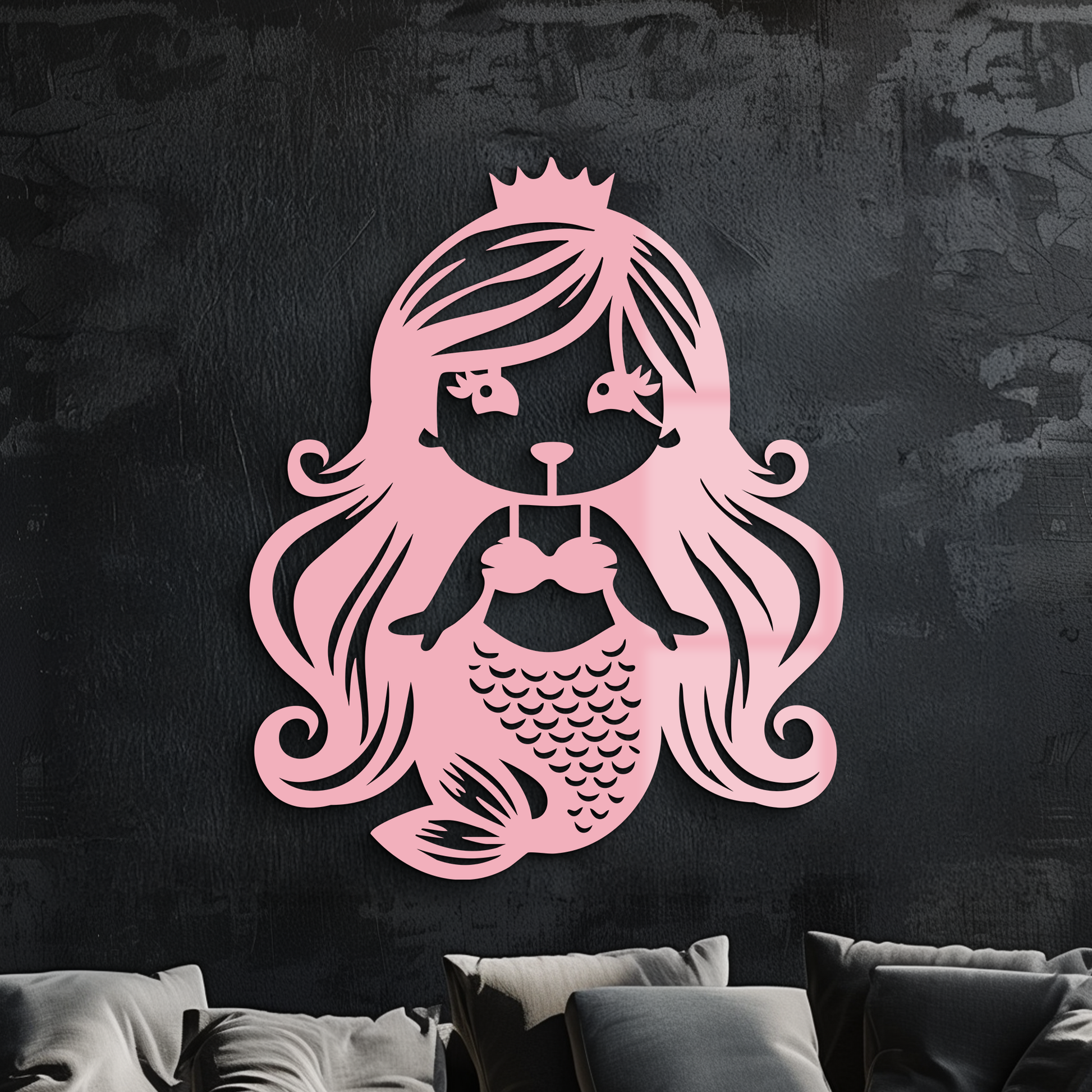 Pink Mermaid Silhouette Metal Wall Art – Cute Ocean Fantasy Wall Decor for Girls - KAFGP152 - Tampa Home & Garden Store