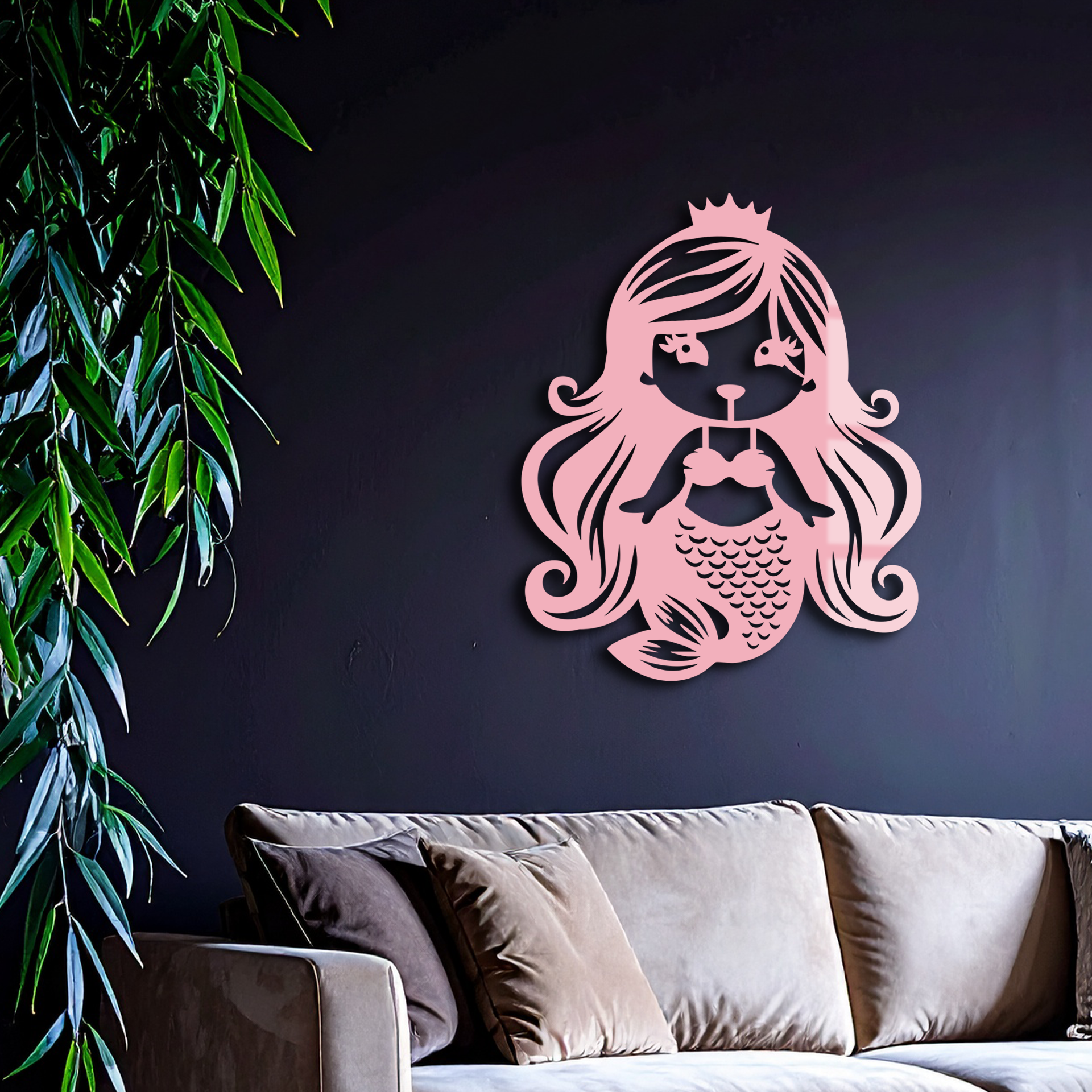 Pink Mermaid Silhouette Metal Wall Art – Cute Ocean Fantasy Wall Decor for Girls - KAFGP152 - Tampa Home & Garden Store