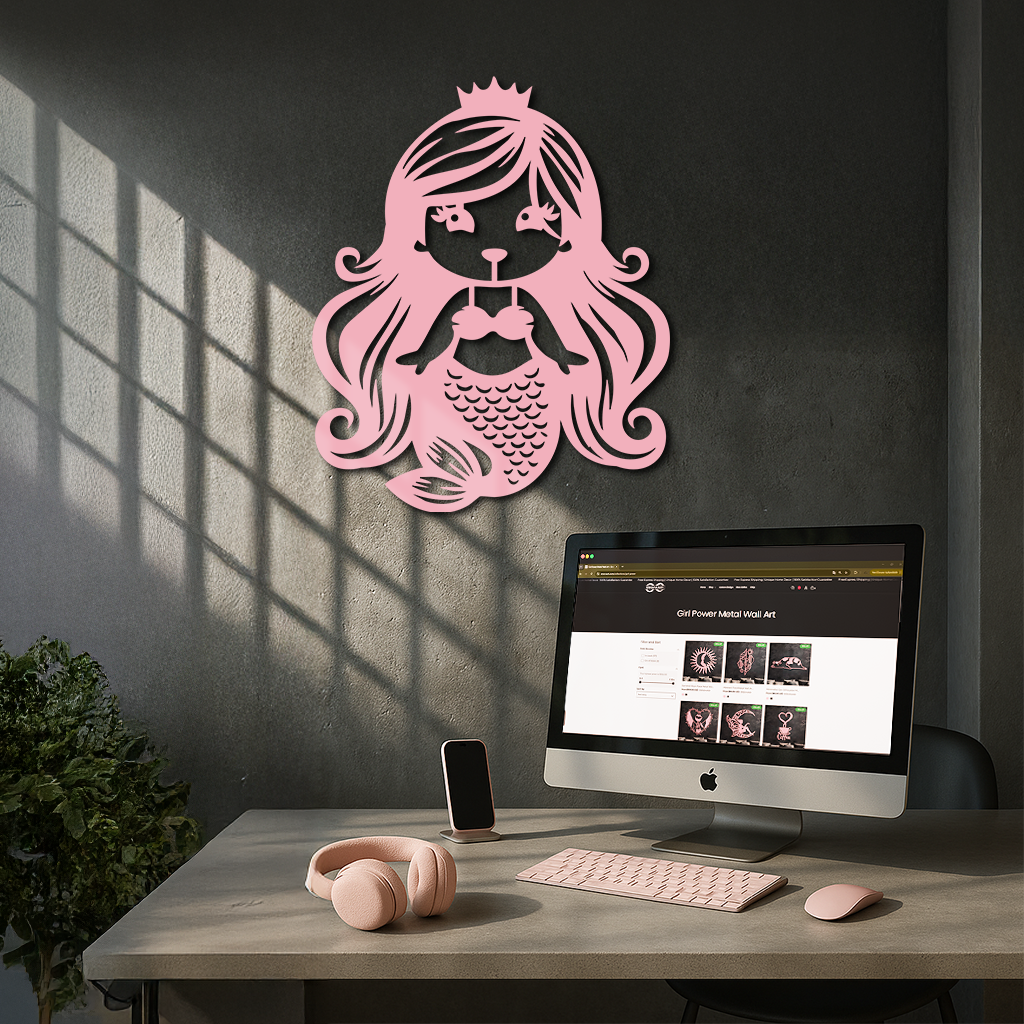 Pink Mermaid Silhouette Metal Wall Art – Cute Ocean Fantasy Wall Decor for Girls - KAFGP152 - Tampa Home & Garden Store