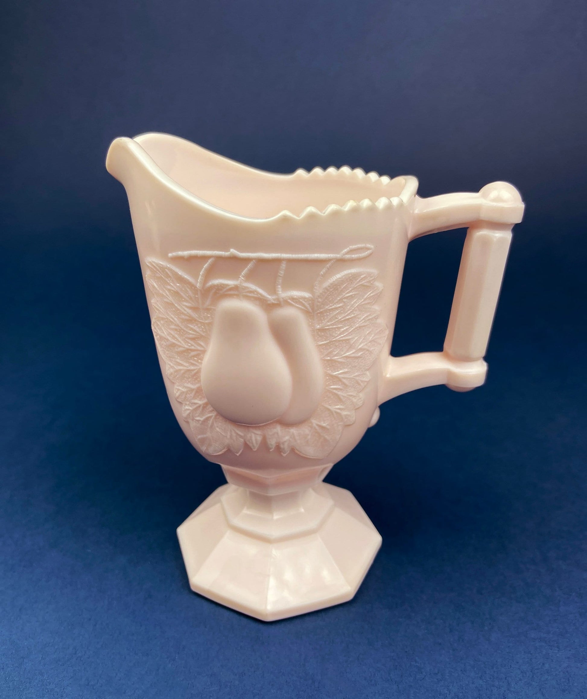 Pink Milk Glass Footed Creamer with Pear Motif. Collectible Tableware. - Tampa Home & Garden Store