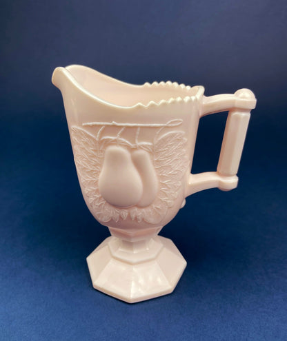 Pink Milk Glass Footed Creamer with Pear Motif. Collectible Tableware. - Tampa Home & Garden Store