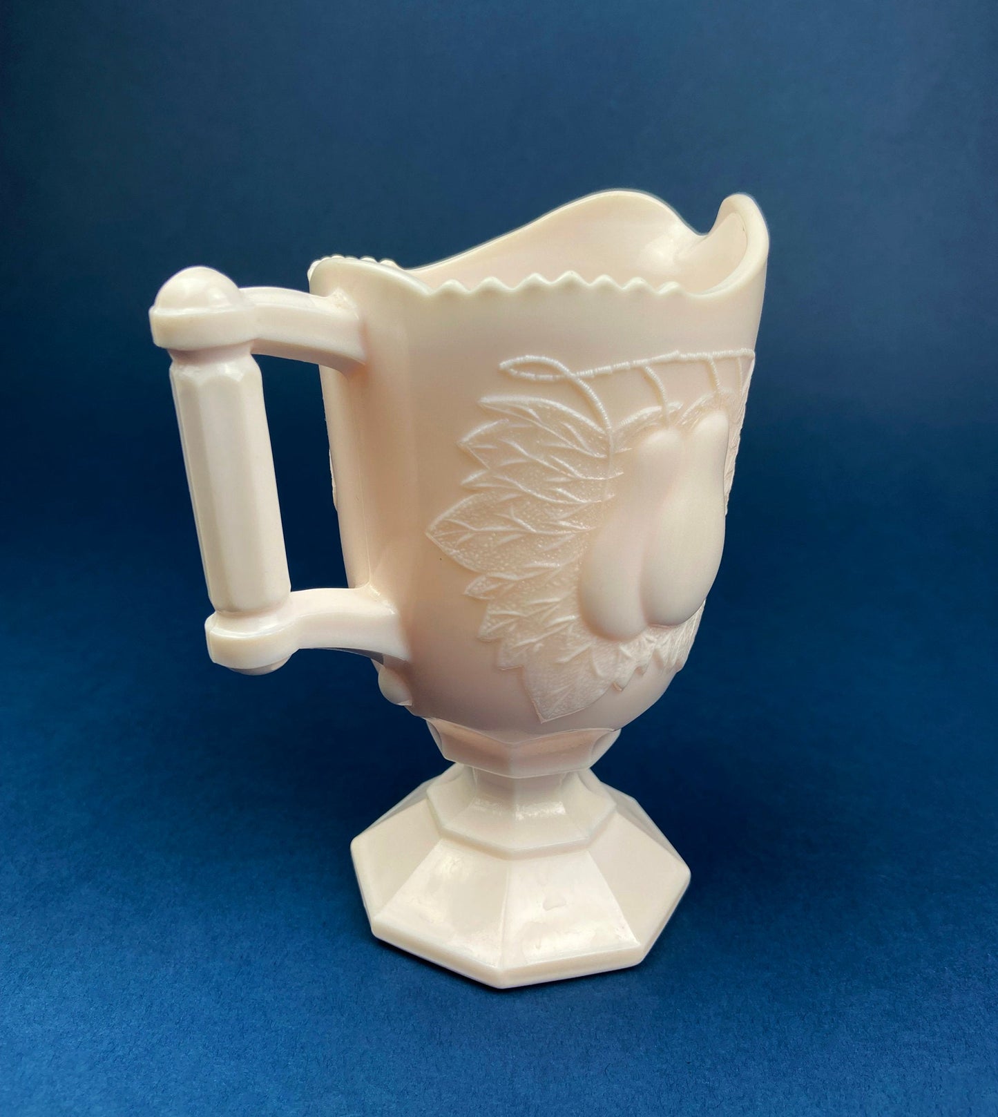 Pink Milk Glass Footed Creamer with Pear Motif. Collectible Tableware. - Tampa Home & Garden Store
