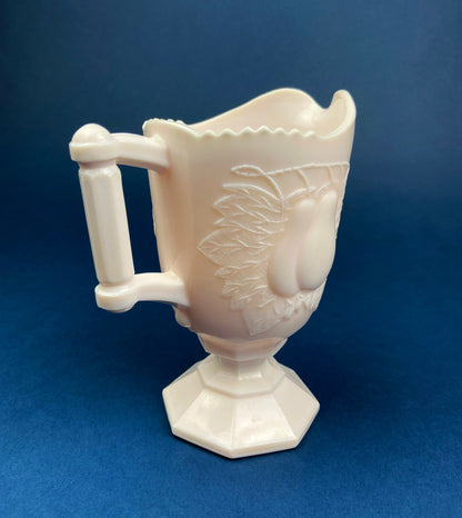 Pink Milk Glass Footed Creamer with Pear Motif. Collectible Tableware. - Tampa Home & Garden Store