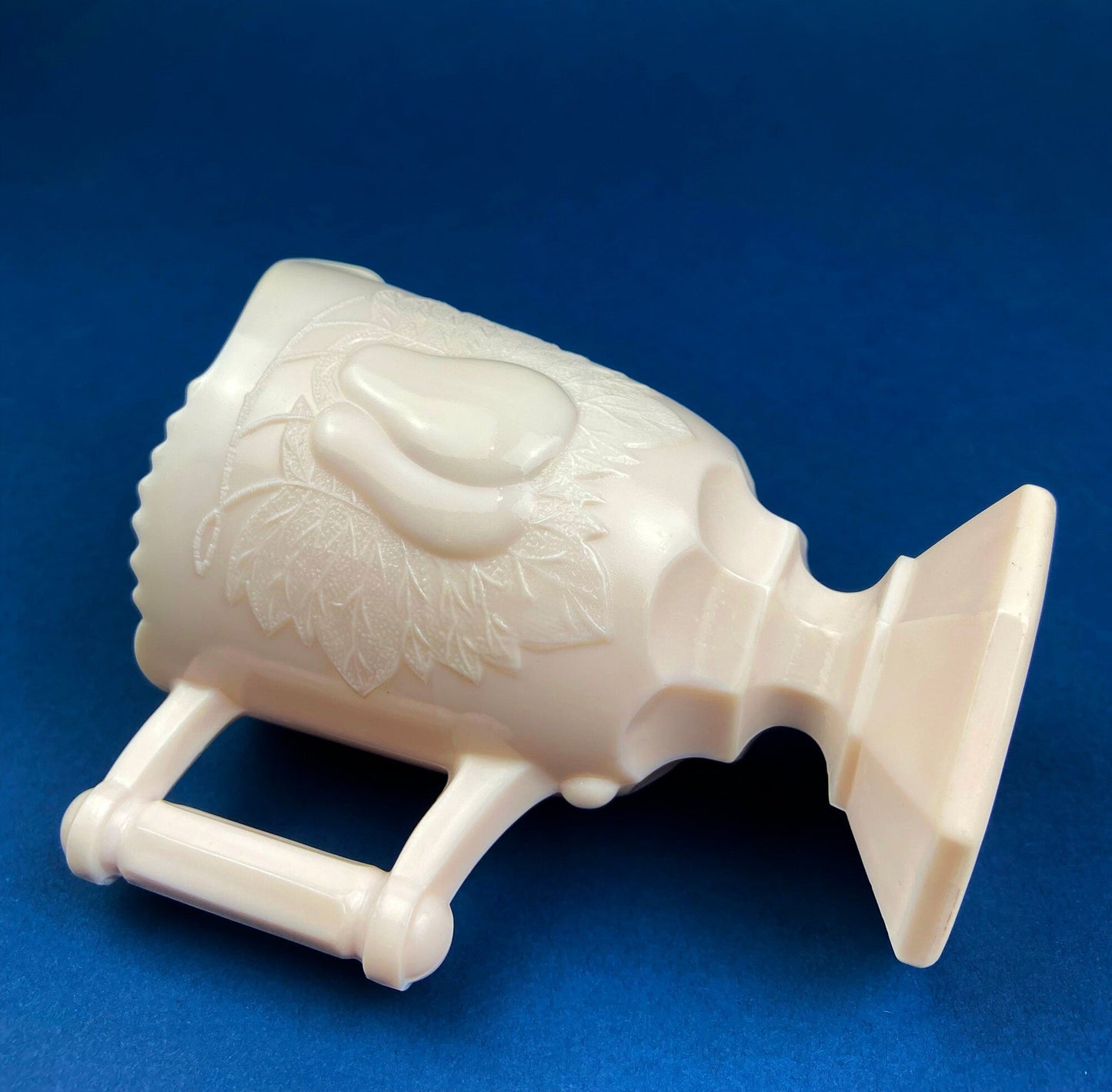 Pink Milk Glass Footed Creamer with Pear Motif. Collectible Tableware. - Tampa Home & Garden Store