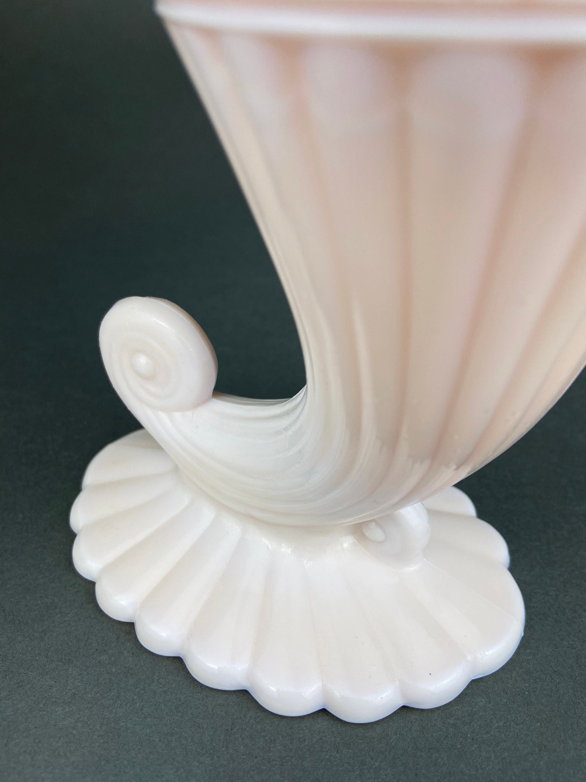 Pink Milk Glass Horn Vases. Pair of Cornucopia Shaped Vases in Rare Shell Pink. Table Centerpieces. Collectible Floral Vases. - Tampa Home & Garden Store