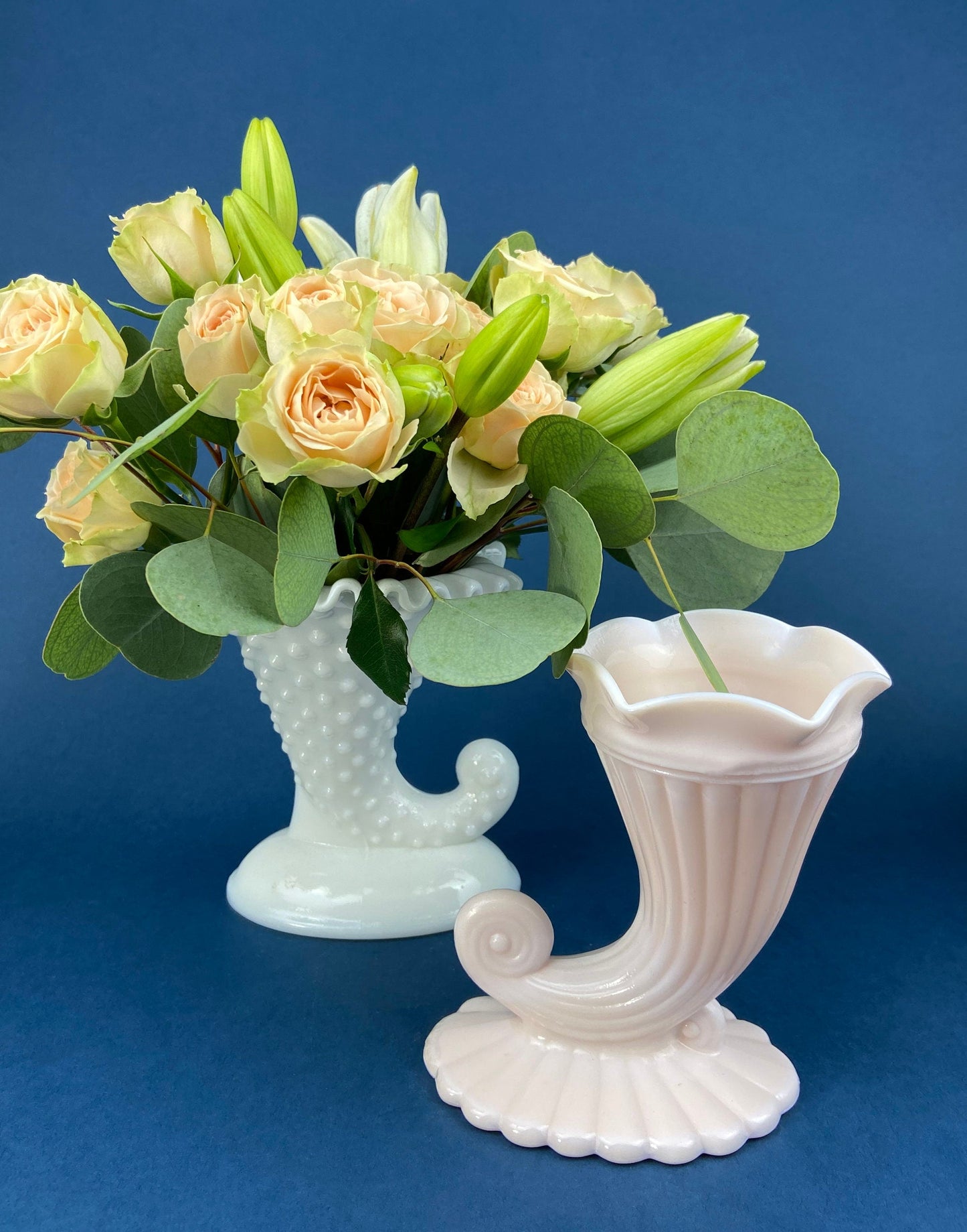Pink Milk Glass Horn Vases. Pair of Cornucopia Shaped Vases in Rare Shell Pink. Table Centerpieces. Collectible Floral Vases. - Tampa Home & Garden Store