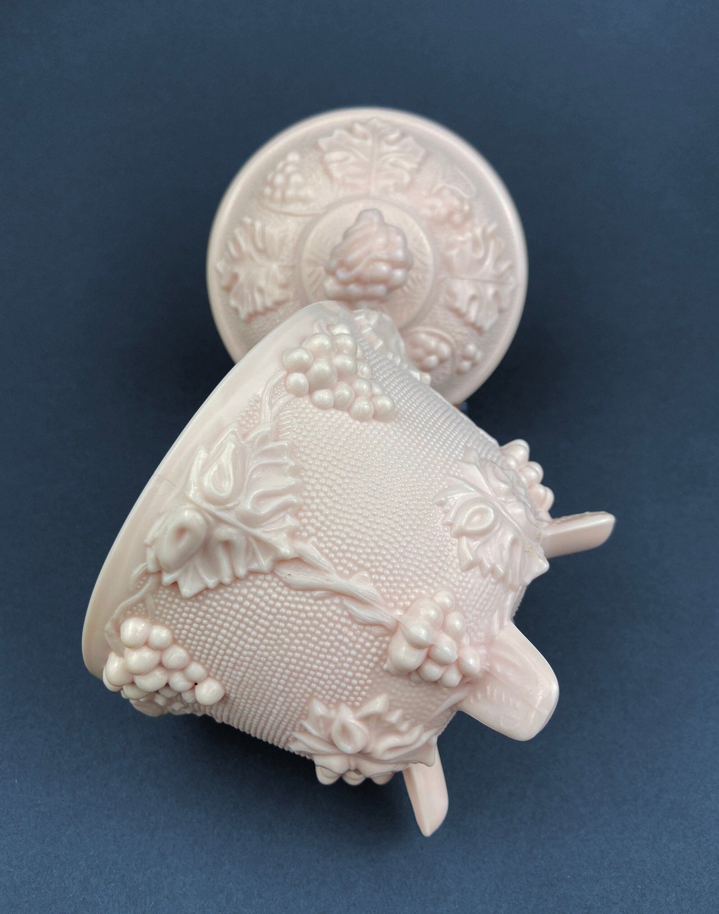 Pink Milk Glass Jar with Lid. Grape Vine Motif.  Footed Trinket Dish with Lid.  Collectible Pink Candy Dish.  Gift for Mom.  Gift for Her. - Tampa Home & Garden Store
