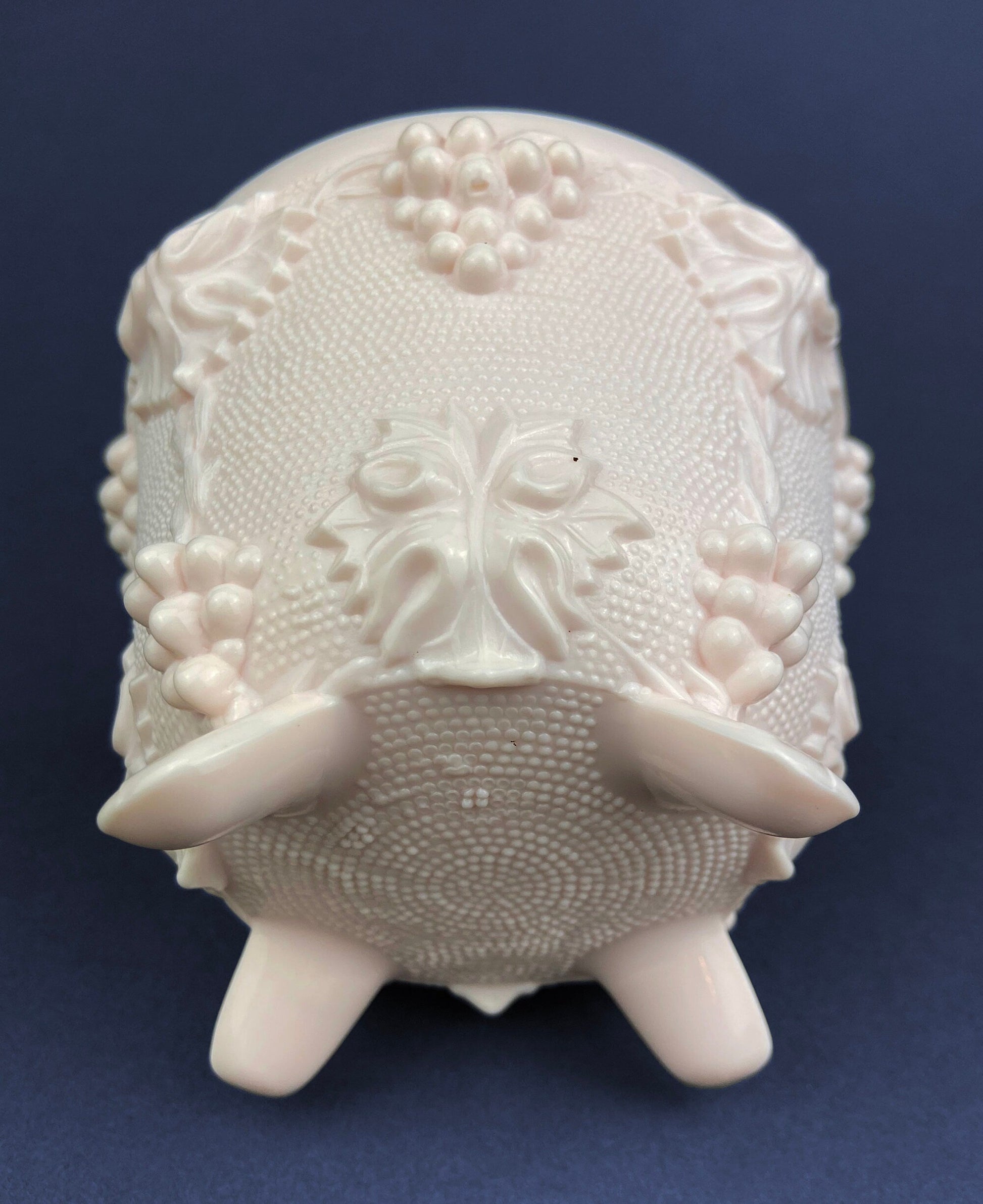 Pink Milk Glass Jar with Lid. Grape Vine Motif.  Footed Trinket Dish with Lid.  Collectible Pink Candy Dish.  Gift for Mom.  Gift for Her. - Tampa Home & Garden Store