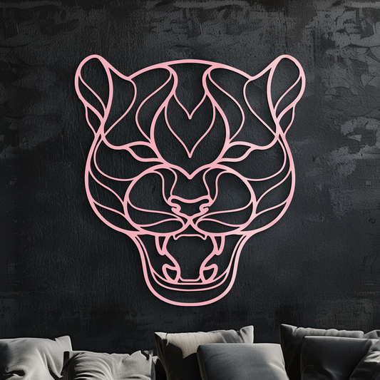 Pink Panther Head Metal Wall Art – Geometric Wild Cat Silhouette Decor - KAFGP019 - Tampa Home & Garden Store