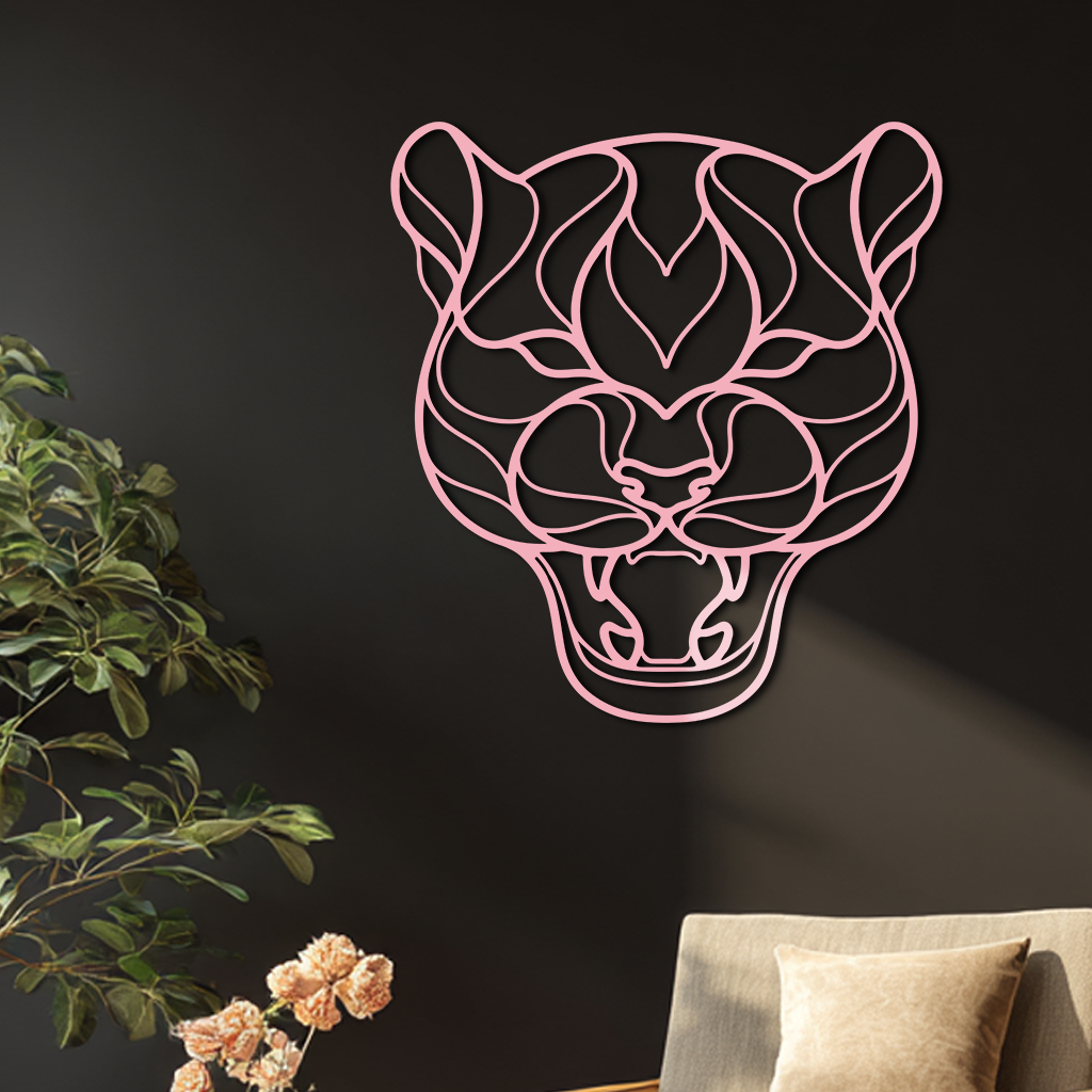 Pink Panther Head Metal Wall Art – Geometric Wild Cat Silhouette Decor - KAFGP019 - Tampa Home & Garden Store