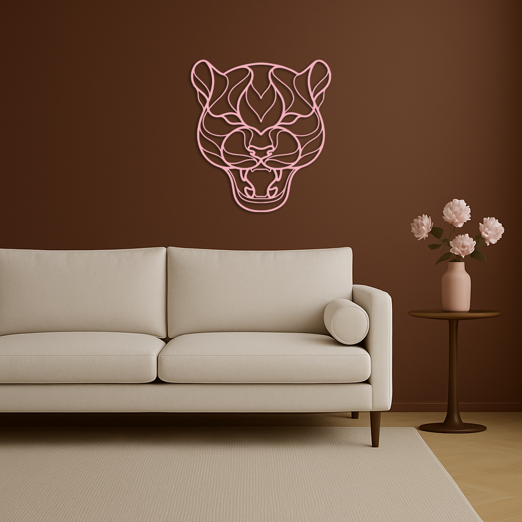 Pink Panther Head Metal Wall Art – Geometric Wild Cat Silhouette Decor - KAFGP019 - Tampa Home & Garden Store