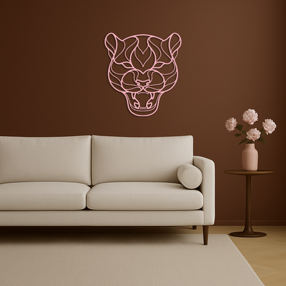 Pink Panther Head Metal Wall Art – Geometric Wild Cat Silhouette Decor - KAFGP019 - Tampa Home & Garden Store