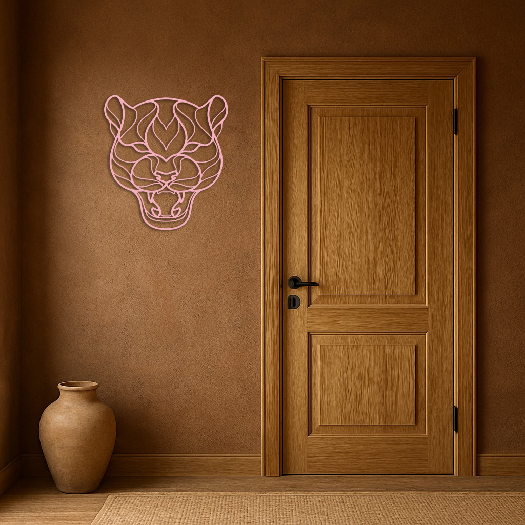 Pink Panther Head Metal Wall Art – Geometric Wild Cat Silhouette Decor - KAFGP019 - Tampa Home & Garden Store