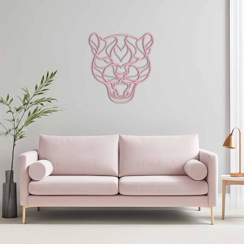 Pink Panther Head Metal Wall Art – Geometric Wild Cat Silhouette Decor - KAFGP019 - Tampa Home & Garden Store
