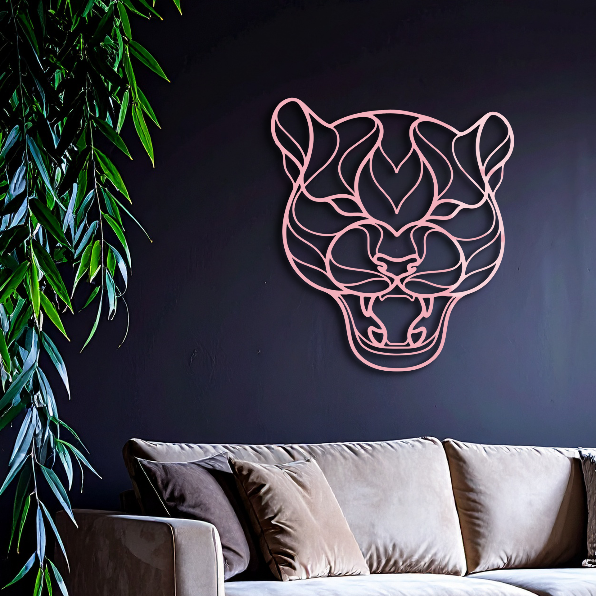 Pink Panther Head Metal Wall Art – Geometric Wild Cat Silhouette Decor - KAFGP019 - Tampa Home & Garden Store