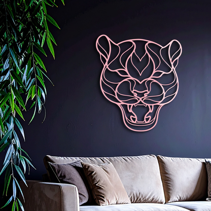 Pink Panther Head Metal Wall Art – Geometric Wild Cat Silhouette Decor - KAFGP019 - Tampa Home & Garden Store