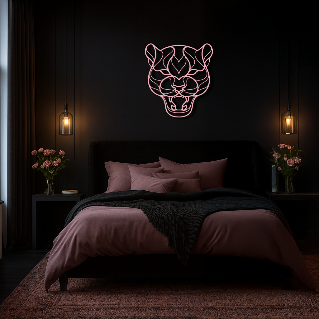 Pink Panther Head Metal Wall Art – Geometric Wild Cat Silhouette Decor - KAFGP019 - Tampa Home & Garden Store