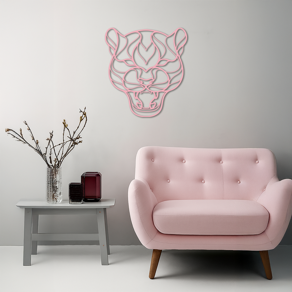 Pink Panther Head Metal Wall Art – Geometric Wild Cat Silhouette Decor - KAFGP019 - Tampa Home & Garden Store