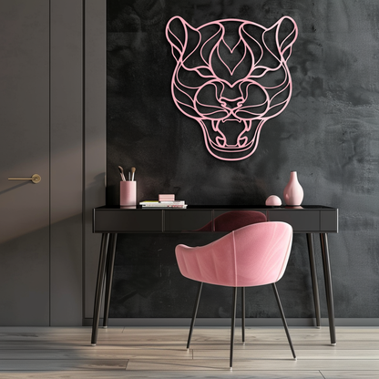 Pink Panther Head Metal Wall Art – Geometric Wild Cat Silhouette Decor - KAFGP019 - Tampa Home & Garden Store