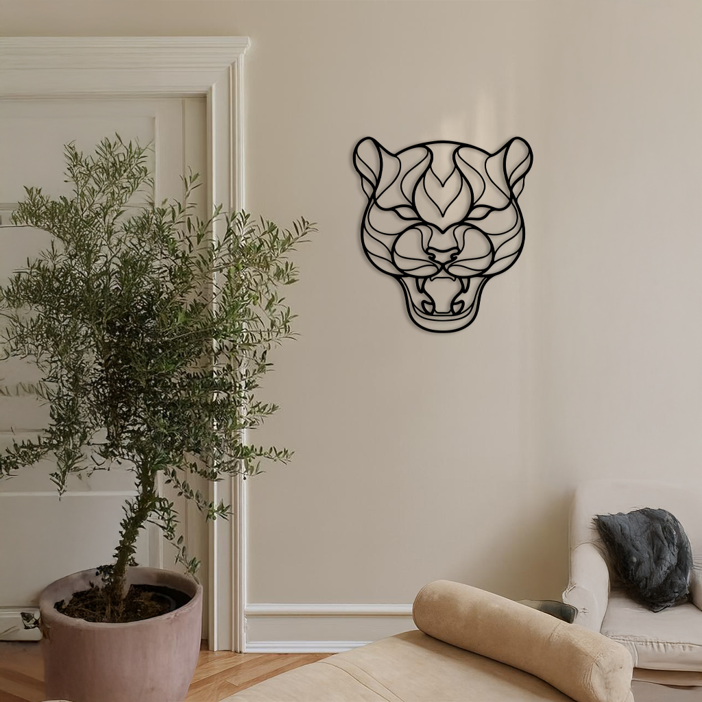 Pink Panther Head Metal Wall Art – Geometric Wild Cat Silhouette Decor - KAFGP019 - Tampa Home & Garden Store