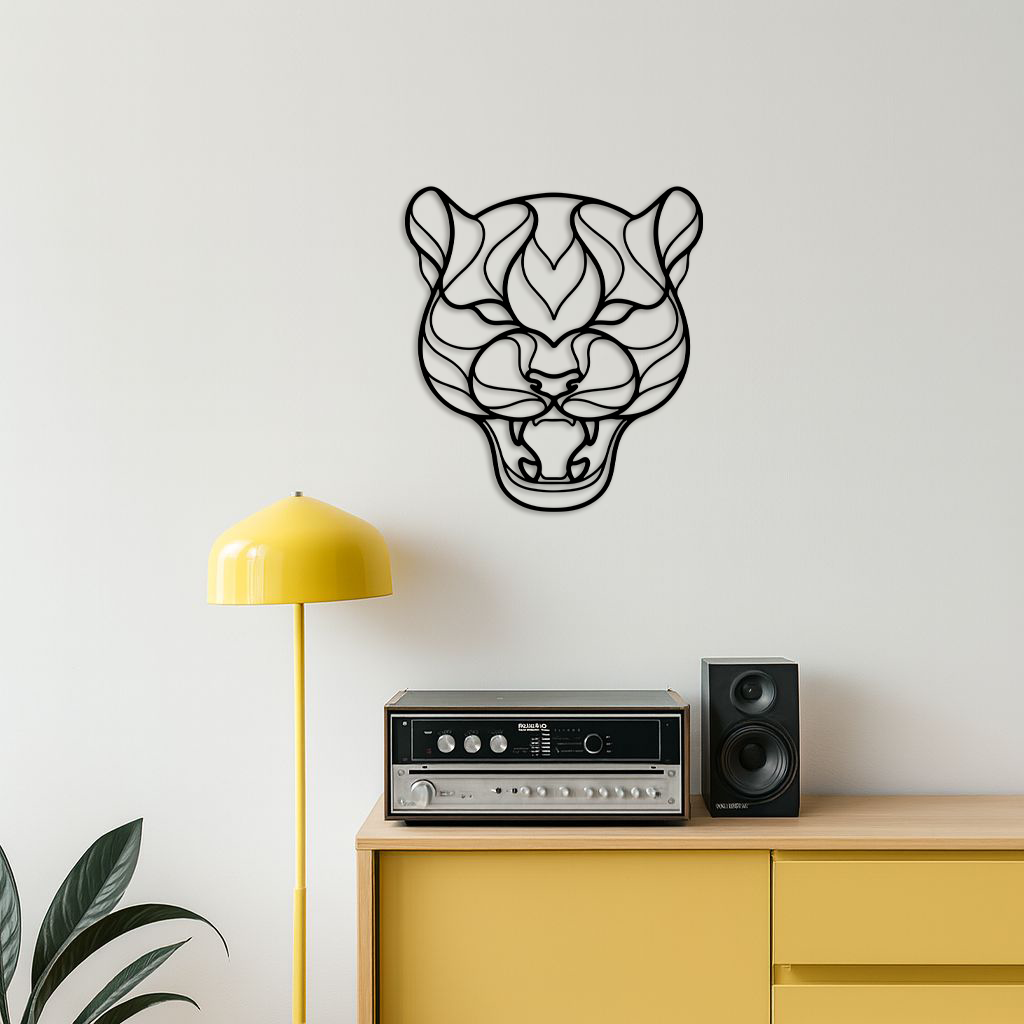 Pink Panther Head Metal Wall Art – Geometric Wild Cat Silhouette Decor - KAFGP019 - Tampa Home & Garden Store