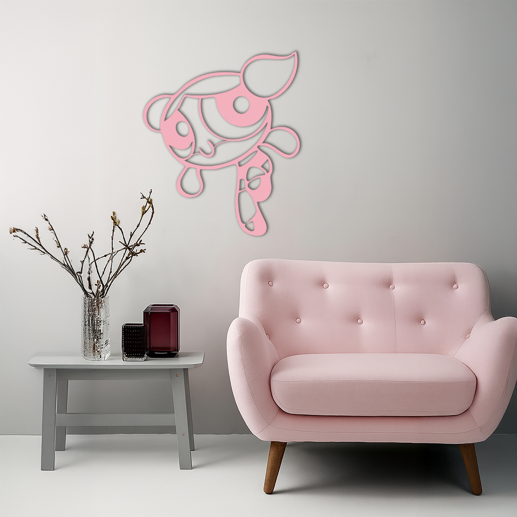 Pink Powerpuff Girl Metal Wall Art – Cartoon Inspired Modern Home Decor - KAFGP178 - Tampa Home & Garden Store