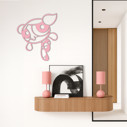 Pink Powerpuff Girl Metal Wall Art – Cartoon Inspired Modern Home Decor - KAFGP178 - Tampa Home & Garden Store