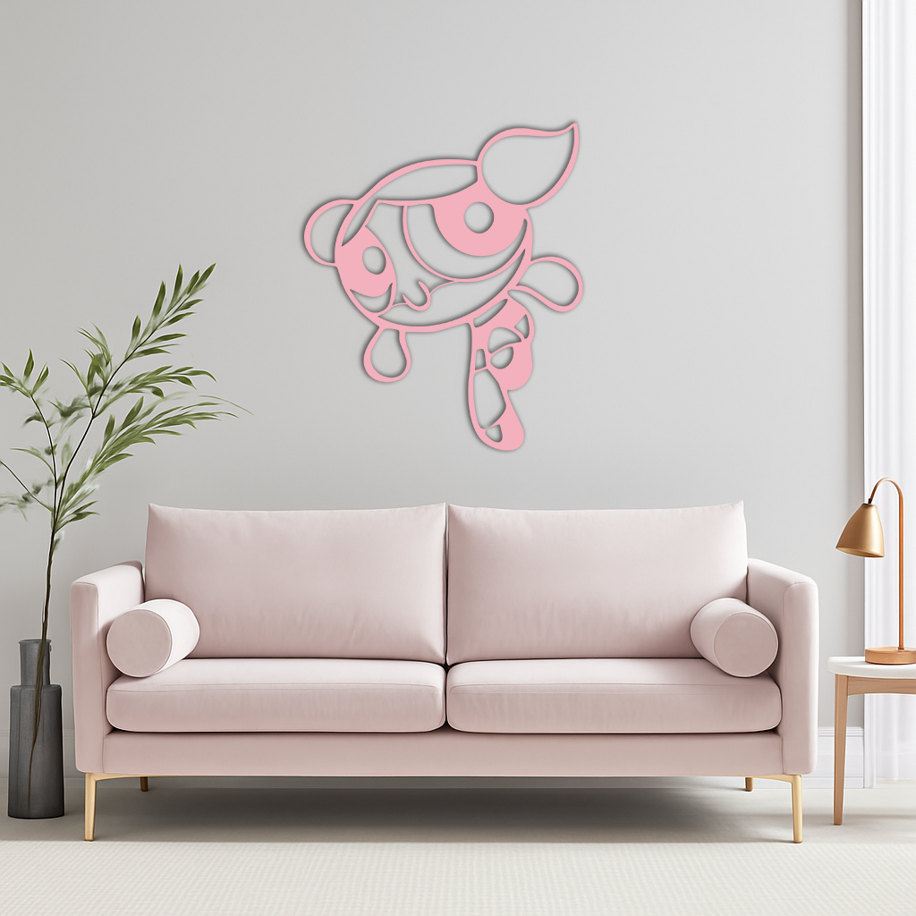 Pink Powerpuff Girl Metal Wall Art – Cartoon Inspired Modern Home Decor - KAFGP178 - Tampa Home & Garden Store