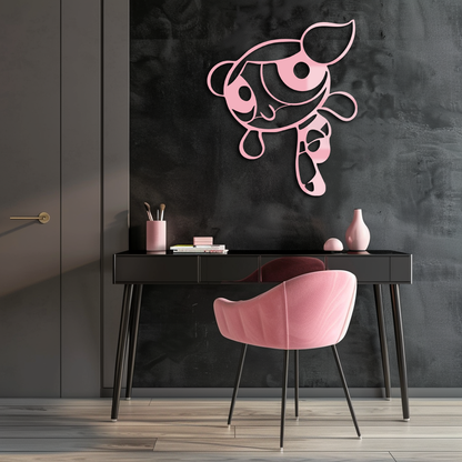 Pink Powerpuff Girl Metal Wall Art – Cartoon Inspired Modern Home Decor - KAFGP178 - Tampa Home & Garden Store
