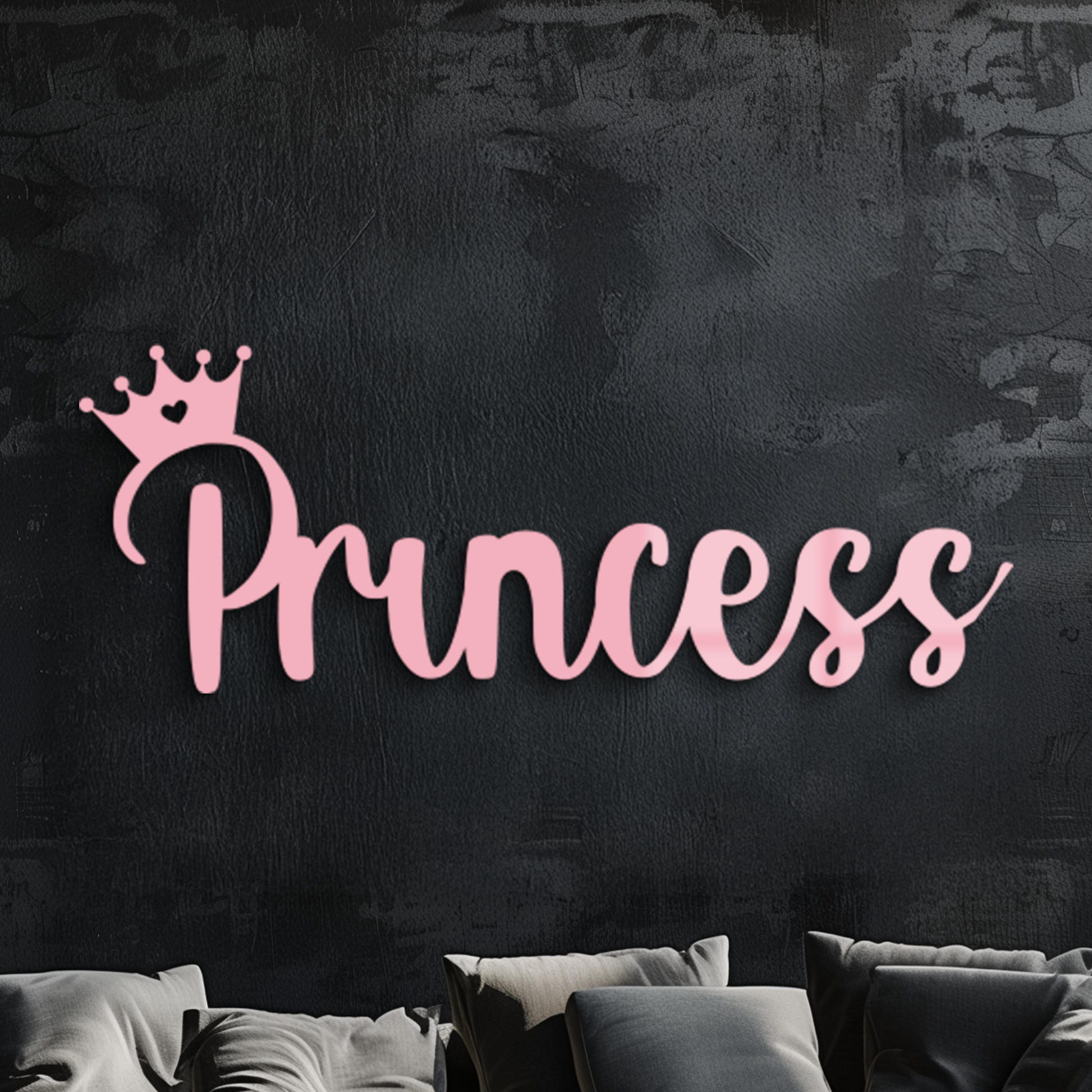 Pink Princess Metal Wall Art – Elegant Typography Silhouette Decor - KAFGP014 - Tampa Home & Garden Store