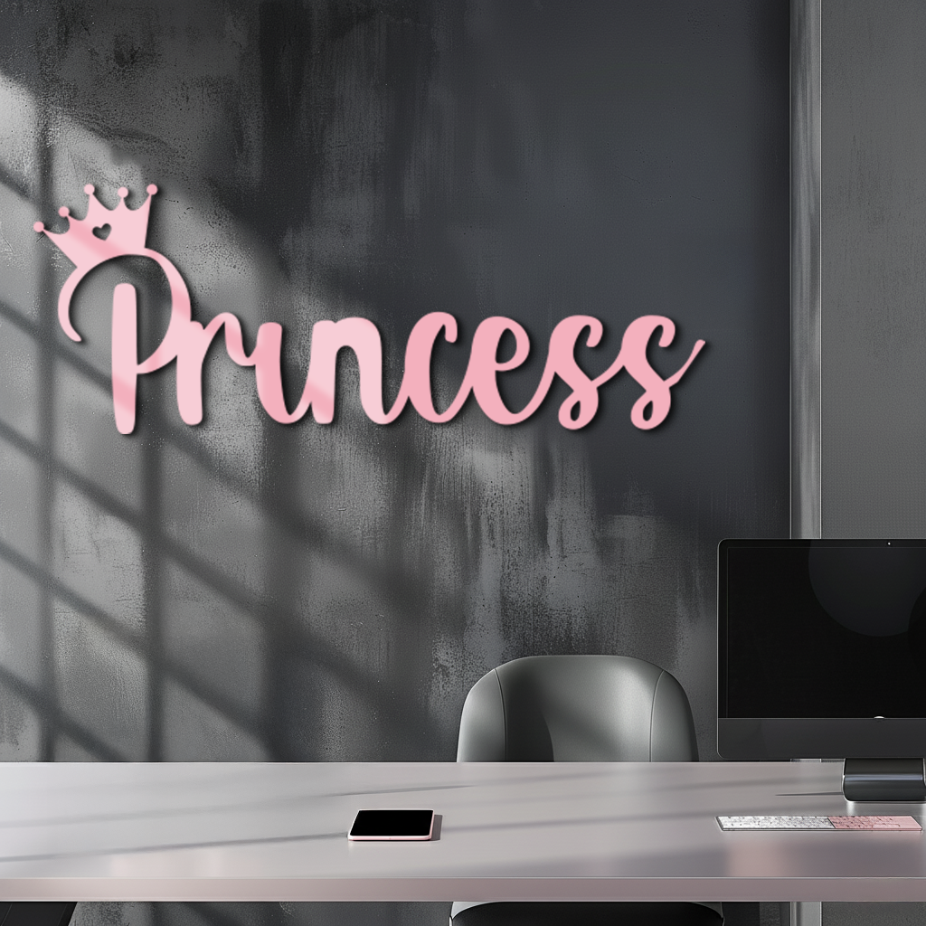 Pink Princess Metal Wall Art – Elegant Typography Silhouette Decor - KAFGP014 - Tampa Home & Garden Store