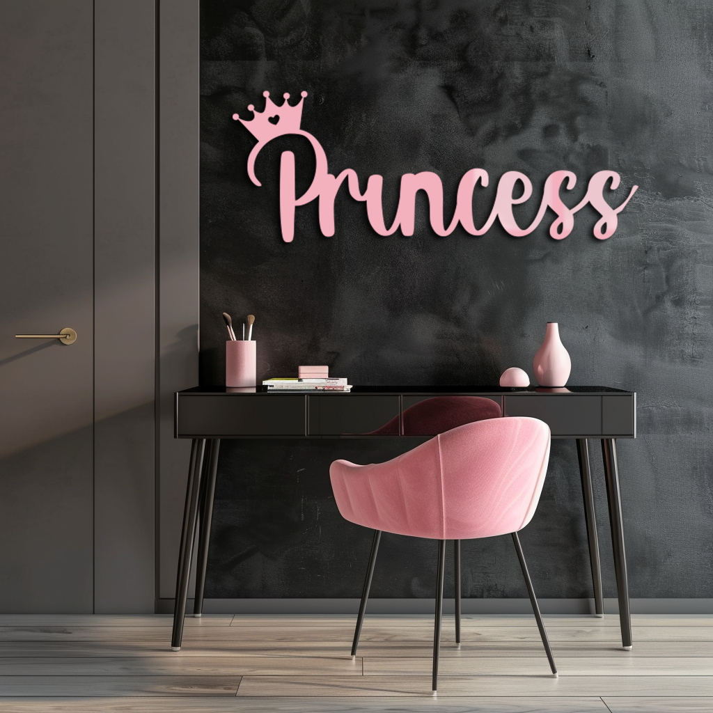 Pink Princess Metal Wall Art – Elegant Typography Silhouette Decor - KAFGP014 - Tampa Home & Garden Store