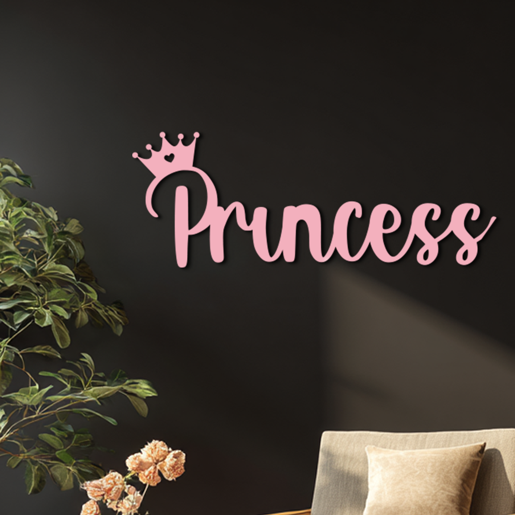 Pink Princess Metal Wall Art – Elegant Typography Silhouette Decor - KAFGP014 - Tampa Home & Garden Store