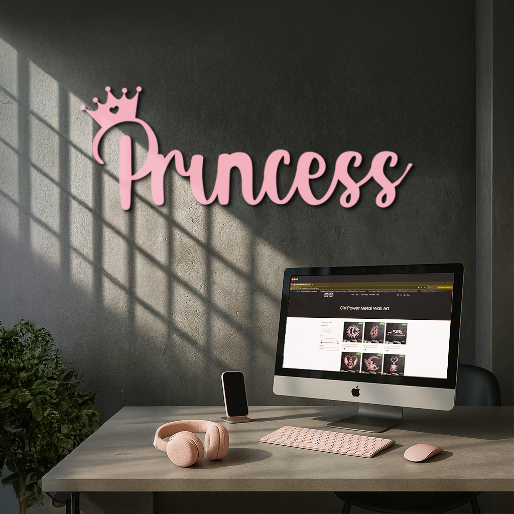 Pink Princess Metal Wall Art – Elegant Typography Silhouette Decor - KAFGP014 - Tampa Home & Garden Store