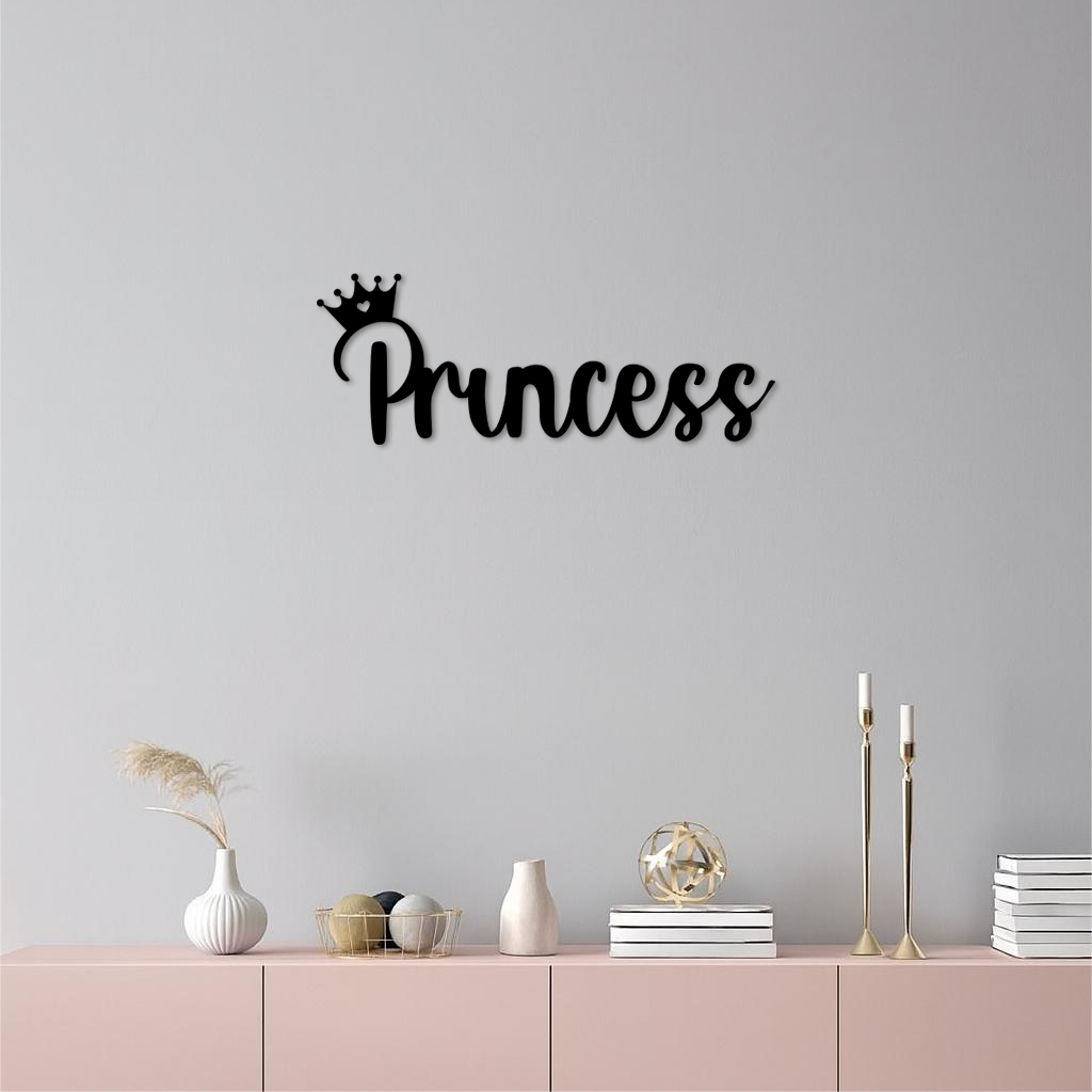 Pink Princess Metal Wall Art – Elegant Typography Silhouette Decor - KAFGP014 - Tampa Home & Garden Store
