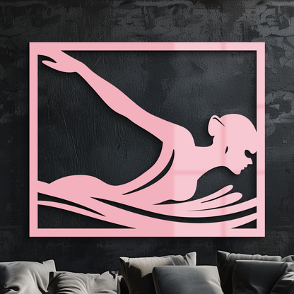 Pink Swimmer Woman Silhouette Metal Wall Art – Sporty Modern Home Decor - KAFGP187 - Tampa Home & Garden Store