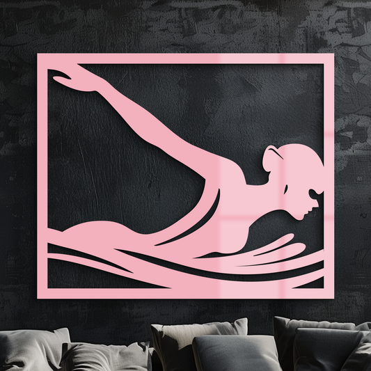 Pink Swimmer Woman Silhouette Metal Wall Art – Sporty Modern Home Decor - KAFGP187 - Tampa Home & Garden Store