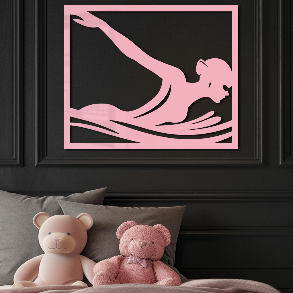 Pink Swimmer Woman Silhouette Metal Wall Art – Sporty Modern Home Decor - KAFGP187 - Tampa Home & Garden Store