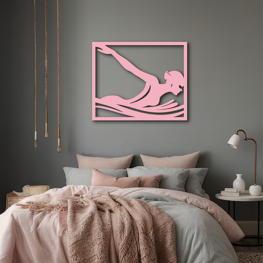 Pink Swimmer Woman Silhouette Metal Wall Art – Sporty Modern Home Decor - KAFGP187 - Tampa Home & Garden Store