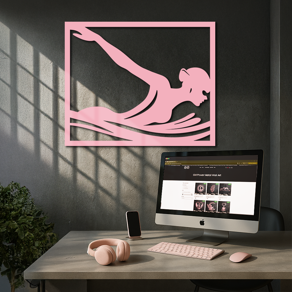 Pink Swimmer Woman Silhouette Metal Wall Art – Sporty Modern Home Decor - KAFGP187 - Tampa Home & Garden Store