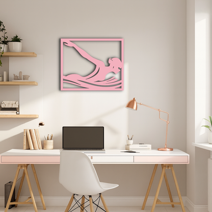 Pink Swimmer Woman Silhouette Metal Wall Art – Sporty Modern Home Decor - KAFGP187 - Tampa Home & Garden Store