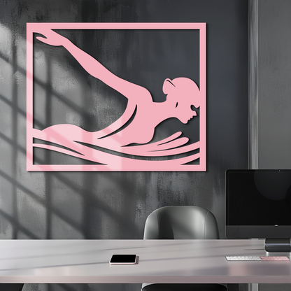 Pink Swimmer Woman Silhouette Metal Wall Art – Sporty Modern Home Decor - KAFGP187 - Tampa Home & Garden Store