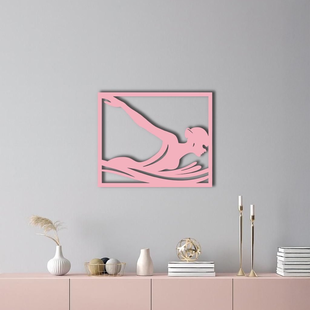 Pink Swimmer Woman Silhouette Metal Wall Art – Sporty Modern Home Decor - KAFGP187 - Tampa Home & Garden Store