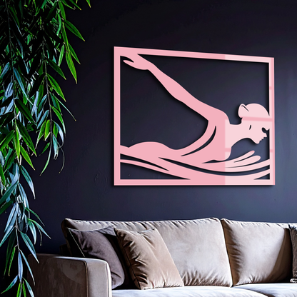 Pink Swimmer Woman Silhouette Metal Wall Art – Sporty Modern Home Decor - KAFGP187 - Tampa Home & Garden Store