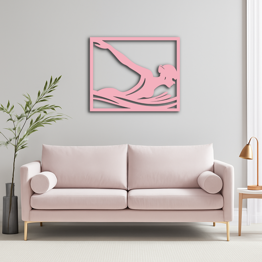 Pink Swimmer Woman Silhouette Metal Wall Art – Sporty Modern Home Decor - KAFGP187 - Tampa Home & Garden Store