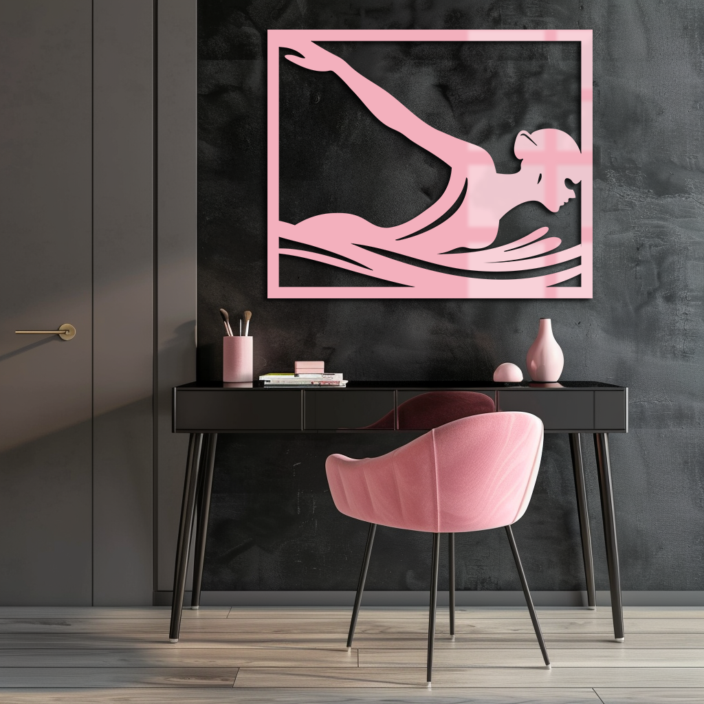 Pink Swimmer Woman Silhouette Metal Wall Art – Sporty Modern Home Decor - KAFGP187 - Tampa Home & Garden Store