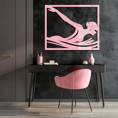 Pink Swimmer Woman Silhouette Metal Wall Art – Sporty Modern Home Decor - KAFGP187 - Tampa Home & Garden Store